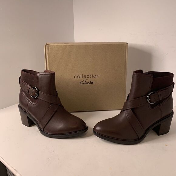 Clarks Shoes - Clarks Women's Scene Strap Burgundy‎ Leather Ankle Boot Size 6.5 M